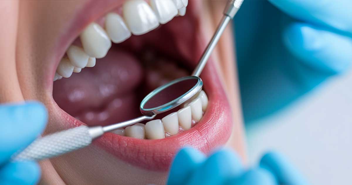 Zoom on the mouth of a woman during a dentist examination