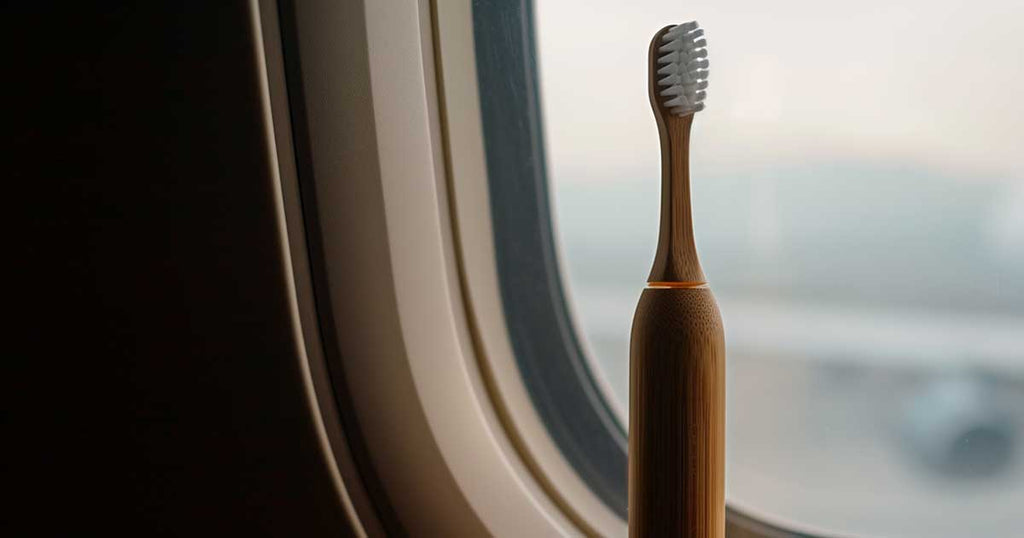 A sustainable toothbrush in a plane cabin