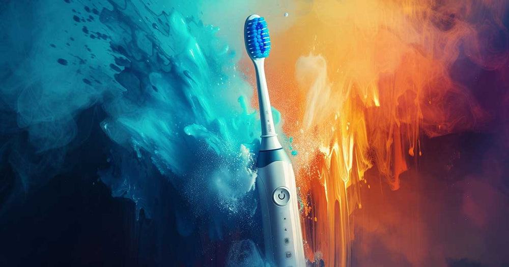 An Electric toothbrush on a colorful abstract visual